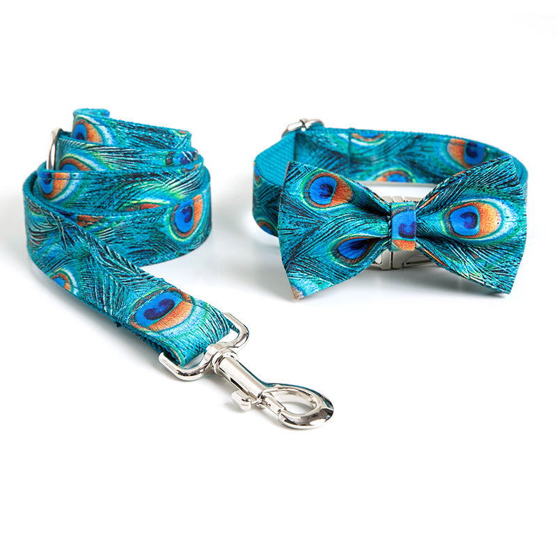 Peacock Print Collar, Leash, & Bow Set - Pet Pride Tees