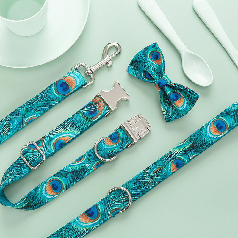 Peacock Print Collar, Leash, & Bow Set - Pet Pride Tees