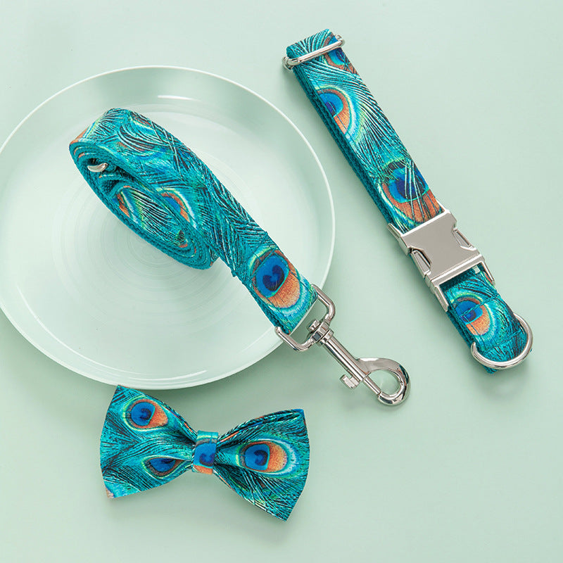 Peacock Print Collar, Leash, & Bow Set - Pet Pride Tees