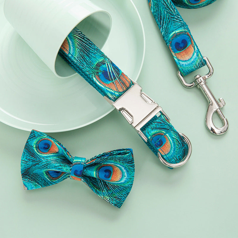 Peacock Print Collar, Leash, & Bow Set - Pet Pride Tees