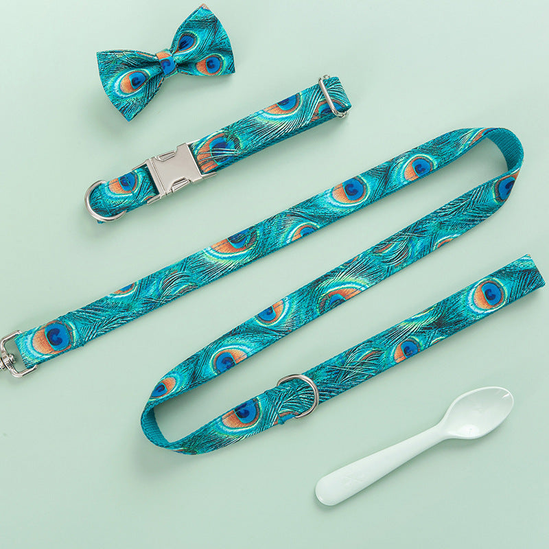 Peacock Print Collar, Leash, & Bow Set - Pet Pride Tees