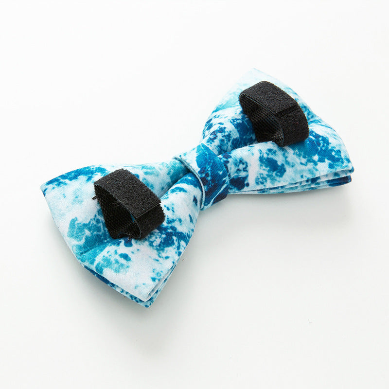 Ocean Wave Pattern Dog Collar and Leash Set, Blue and White - Pet Pride Tees