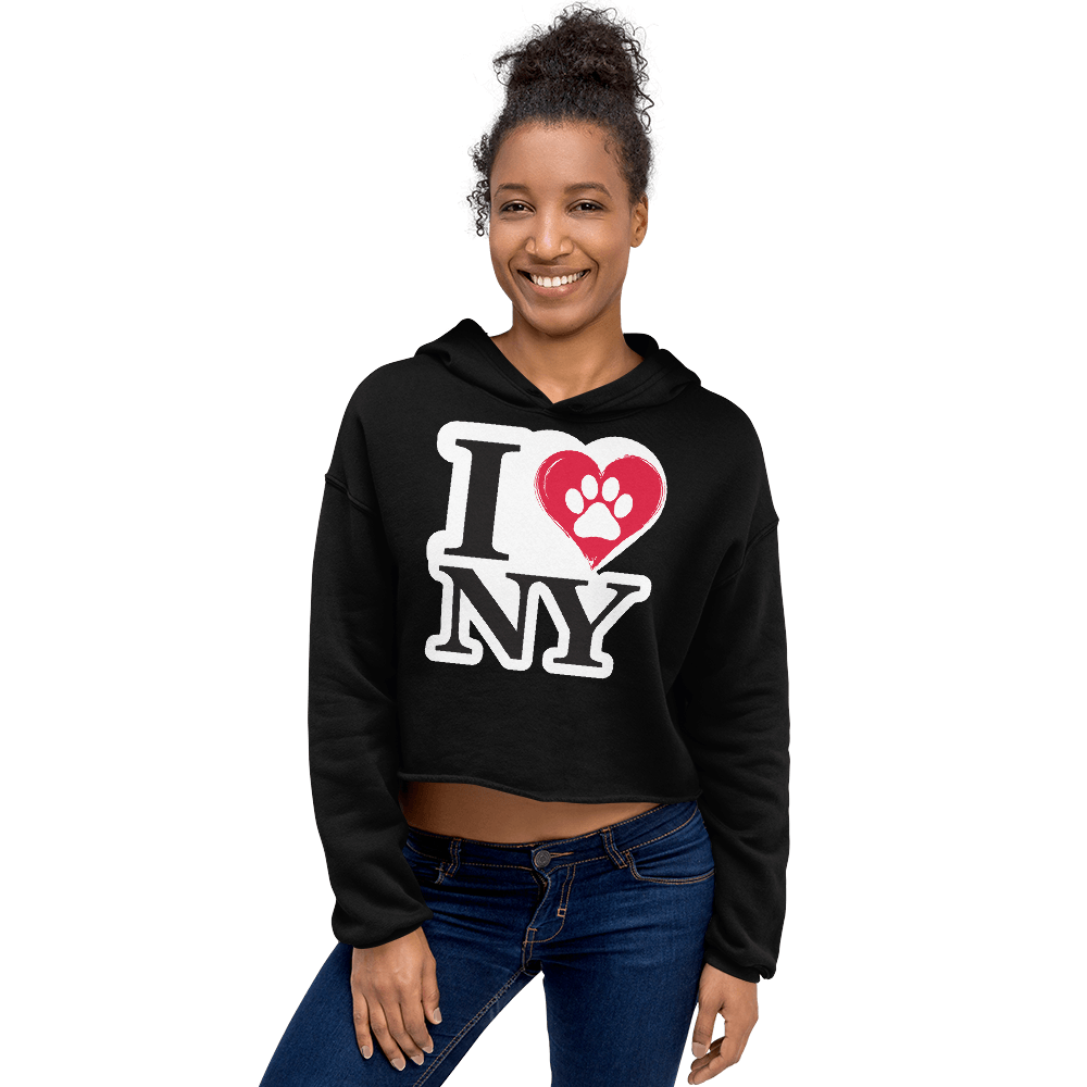 I Love NY Paw Heart Cropped Hoodie - Pet Pride Tees