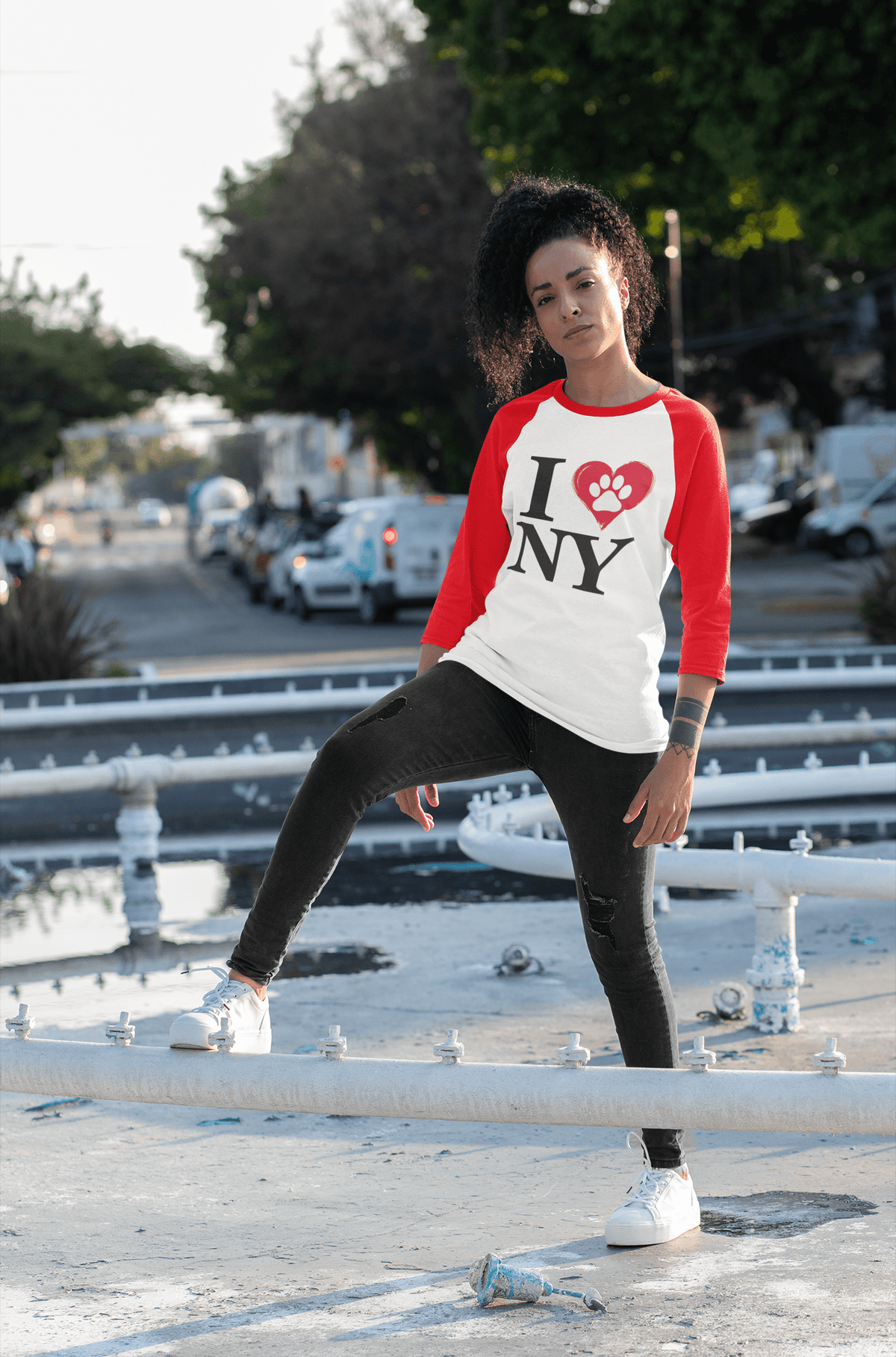 I Love NY Paw Heart Unisex Baseball Raglan T-Shirt - Pet Pride Tees