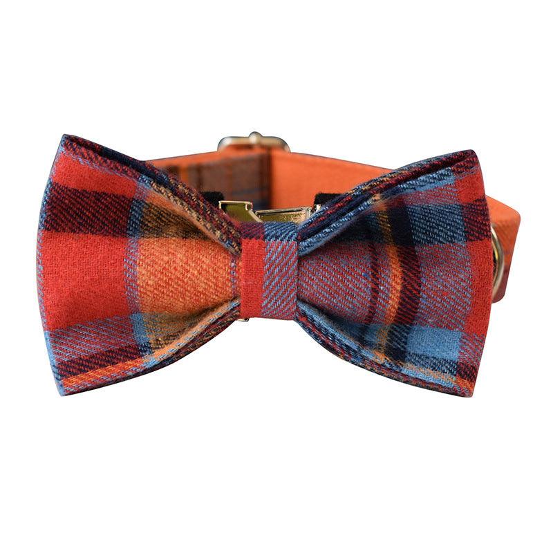 Orange Plaid Velvet Collar, Bow, & Leash Set - Pet Pride Tees