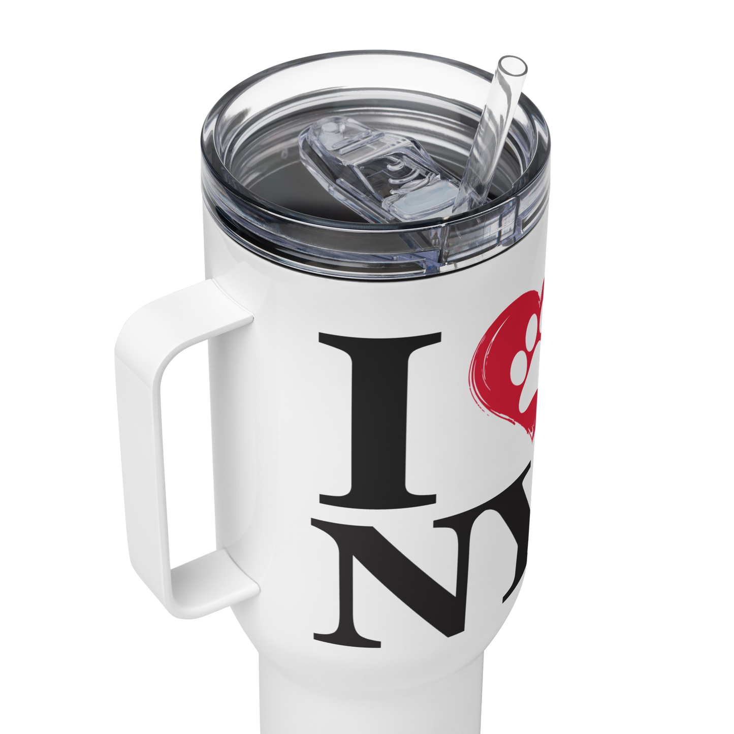 I Love NY Paw in Heart 40oz Travel Mug w/ Handle - Pet Pride Tees
