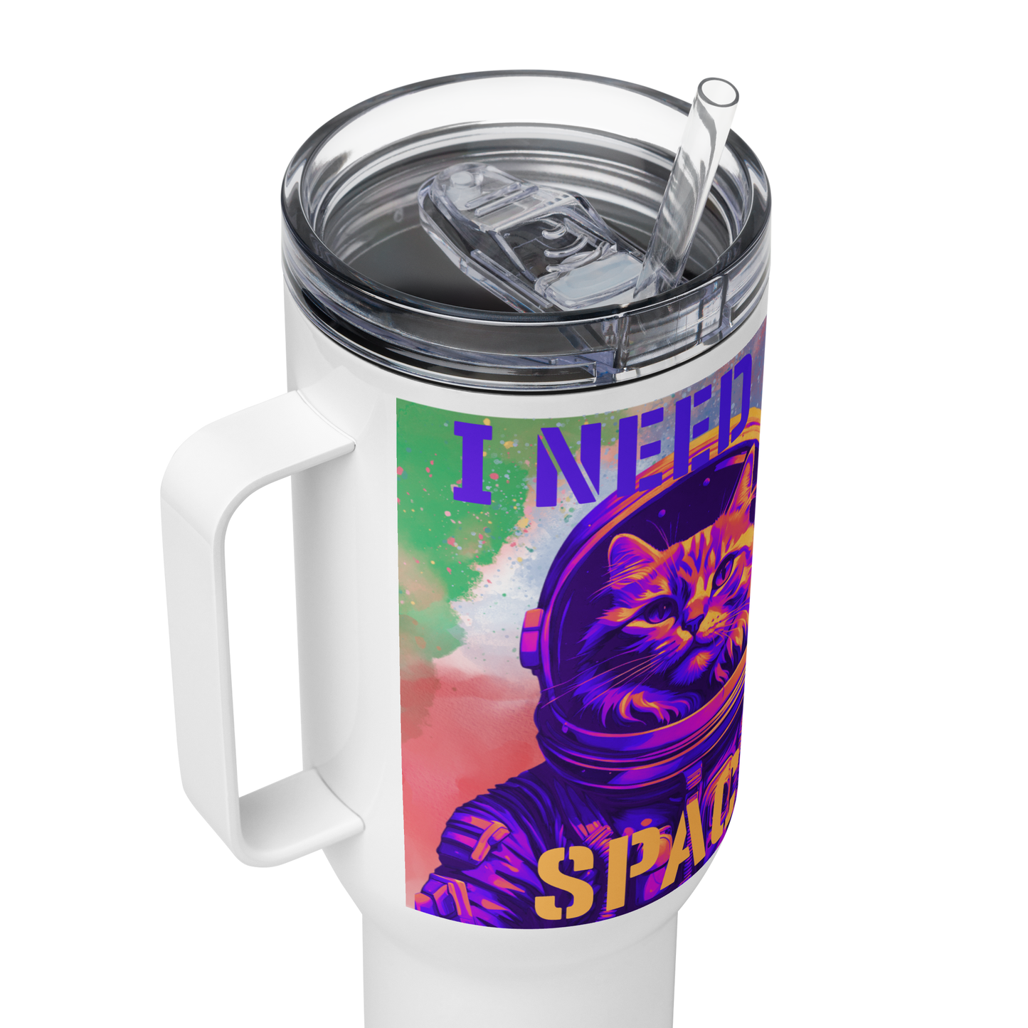 I Need My Space Astronaut Cat 40oz Travel Mug w/ Handle - Pet Pride Tees
