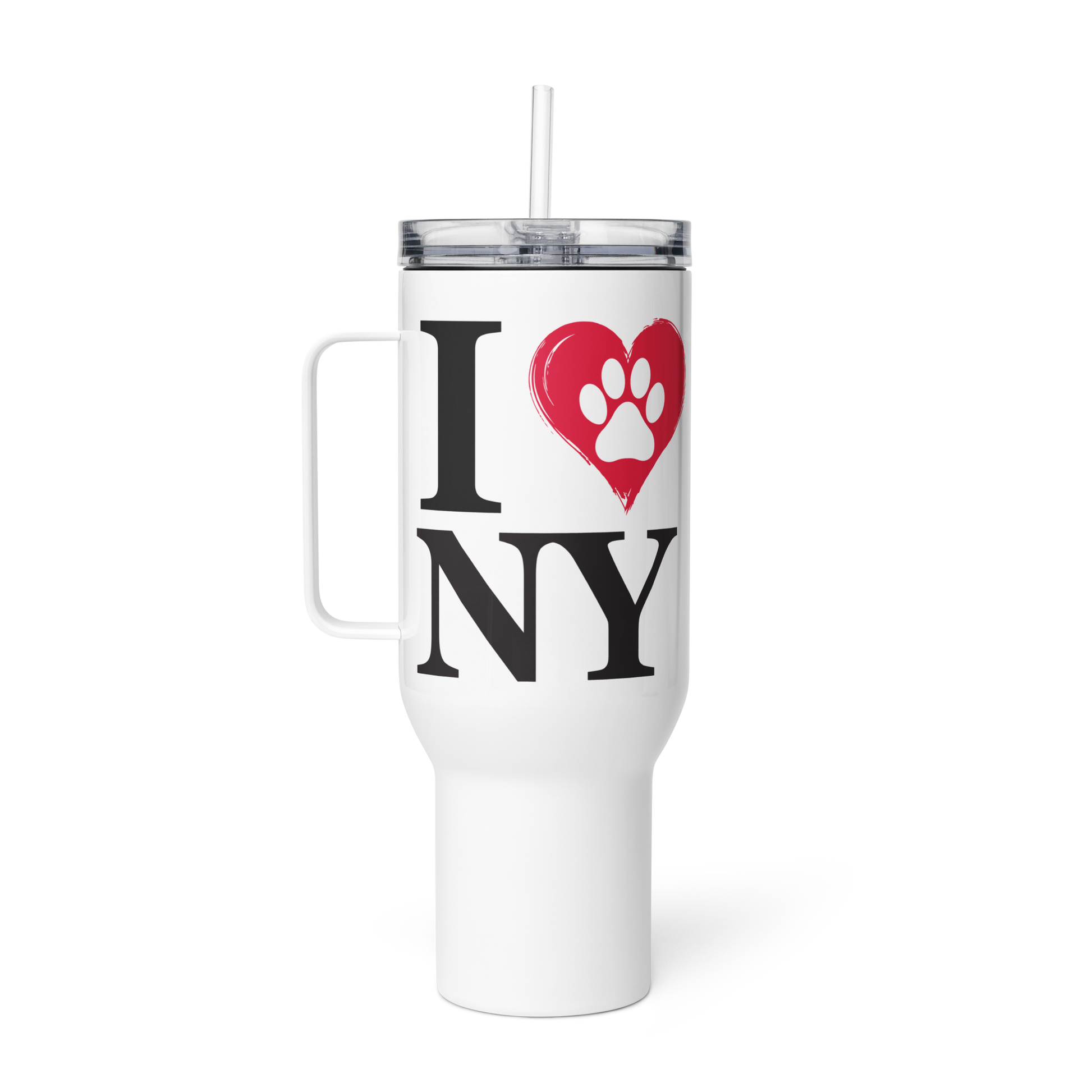 I Love NY Paw in Heart 40oz Travel Mug w/ Handle - Pet Pride Tees