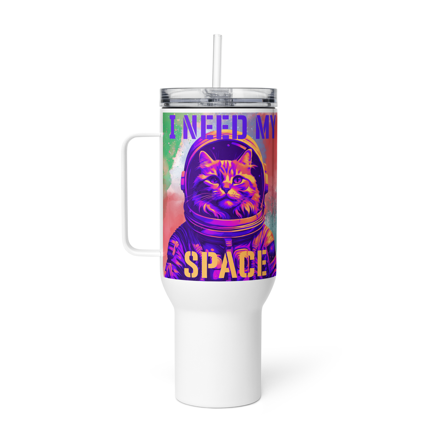 I Need My Space Astronaut Cat 40oz Travel Mug w/ Handle - Pet Pride Tees