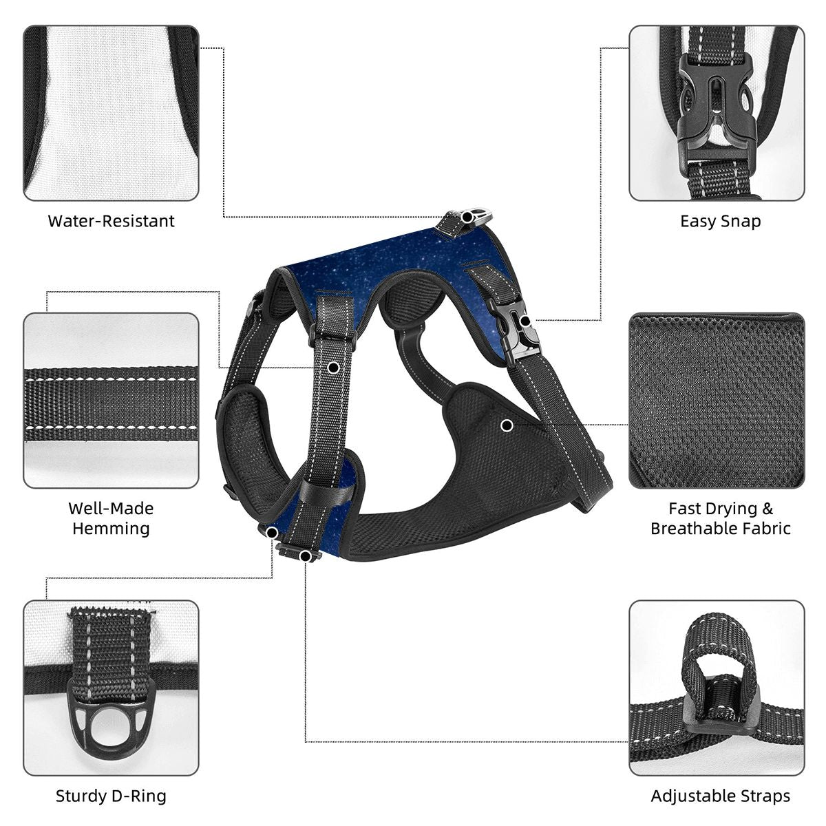 Deep Space Pet Harness and Leash Set - Reflective & Breathable