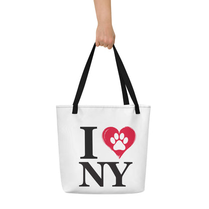 I Love NY Paw Heart Large Tote Bag - Durable & Spacious - Pet Pride Tees