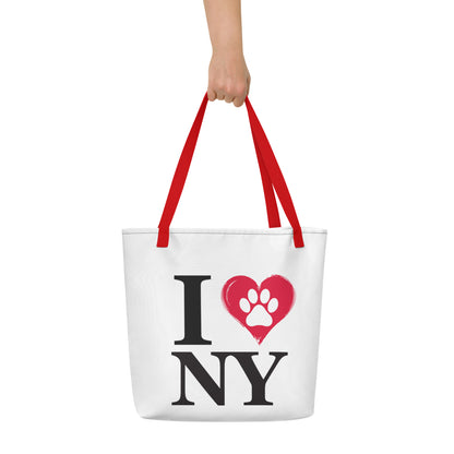 I Love NY Paw Heart Large Tote Bag - Durable & Spacious - Pet Pride Tees