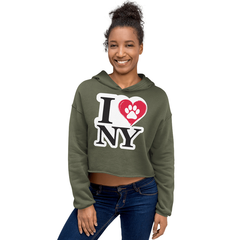 I Love NY Paw Heart Cropped Hoodie - Pet Pride Tees