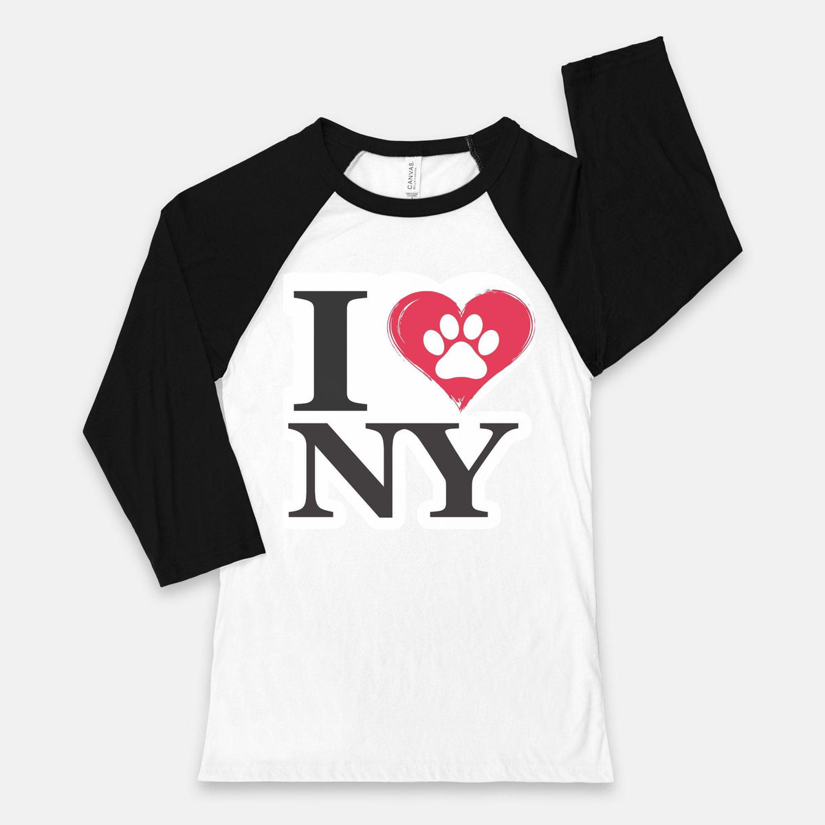 I Love NY Paw Heart Unisex Baseball Raglan T-Shirt - Pet Pride Tees