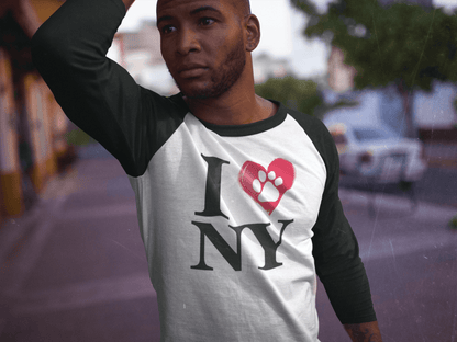 I Love NY Paw Heart Unisex Baseball Raglan T-Shirt - Pet Pride Tees