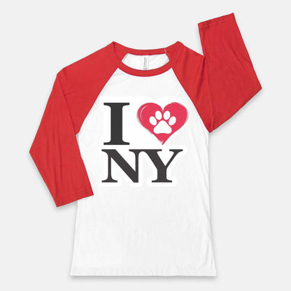 I Love NY Paw Heart Unisex Baseball Raglan T-Shirt - Pet Pride Tees