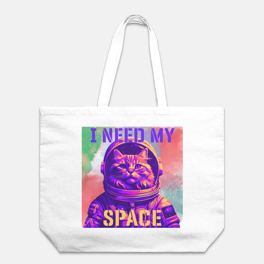 I Need My Space Astronaut Cat Oversized Canvas Tote Bag - Pet Pride Tees