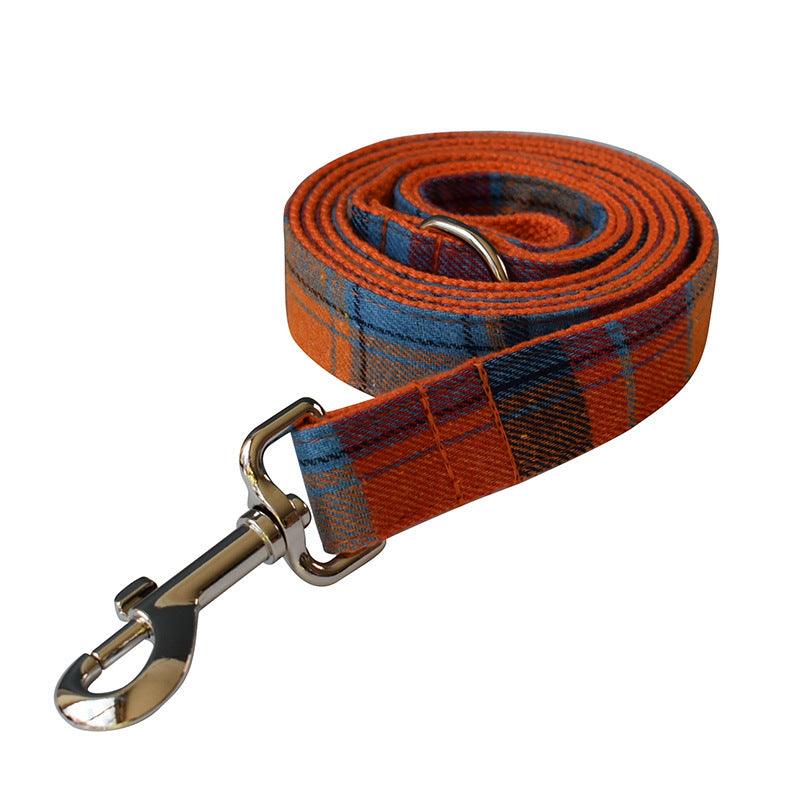 Orange Plaid Velvet Collar, Bow, & Leash Set - Pet Pride Tees