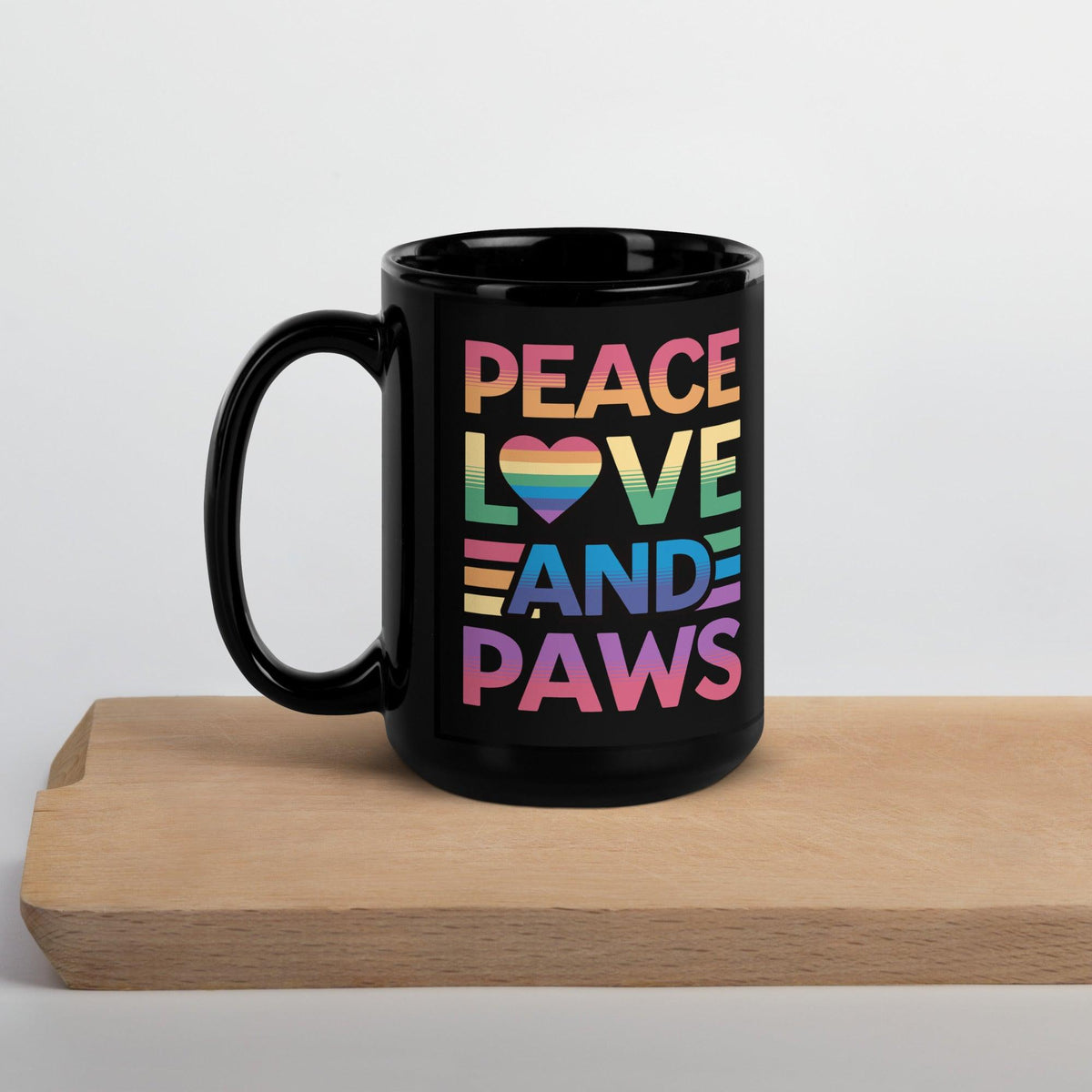 Peace Love Paws Black Ceramic Mug - 15oz - Pet Pride Tees