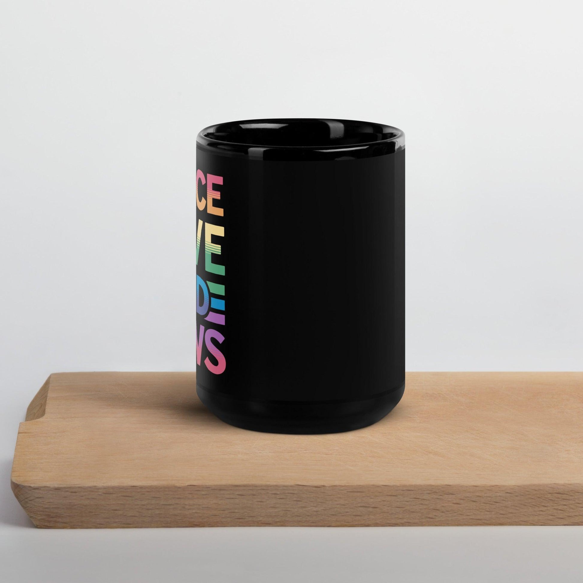Peace, Love, and Paws Black Glossy Mug - Pet Pride Tees