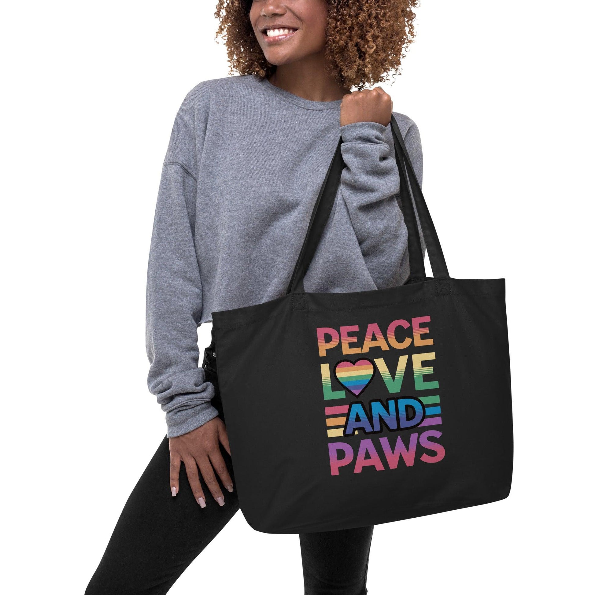 Peace, Love, and Paws Large Eco-Friendly Tote - Pet Pride Tees