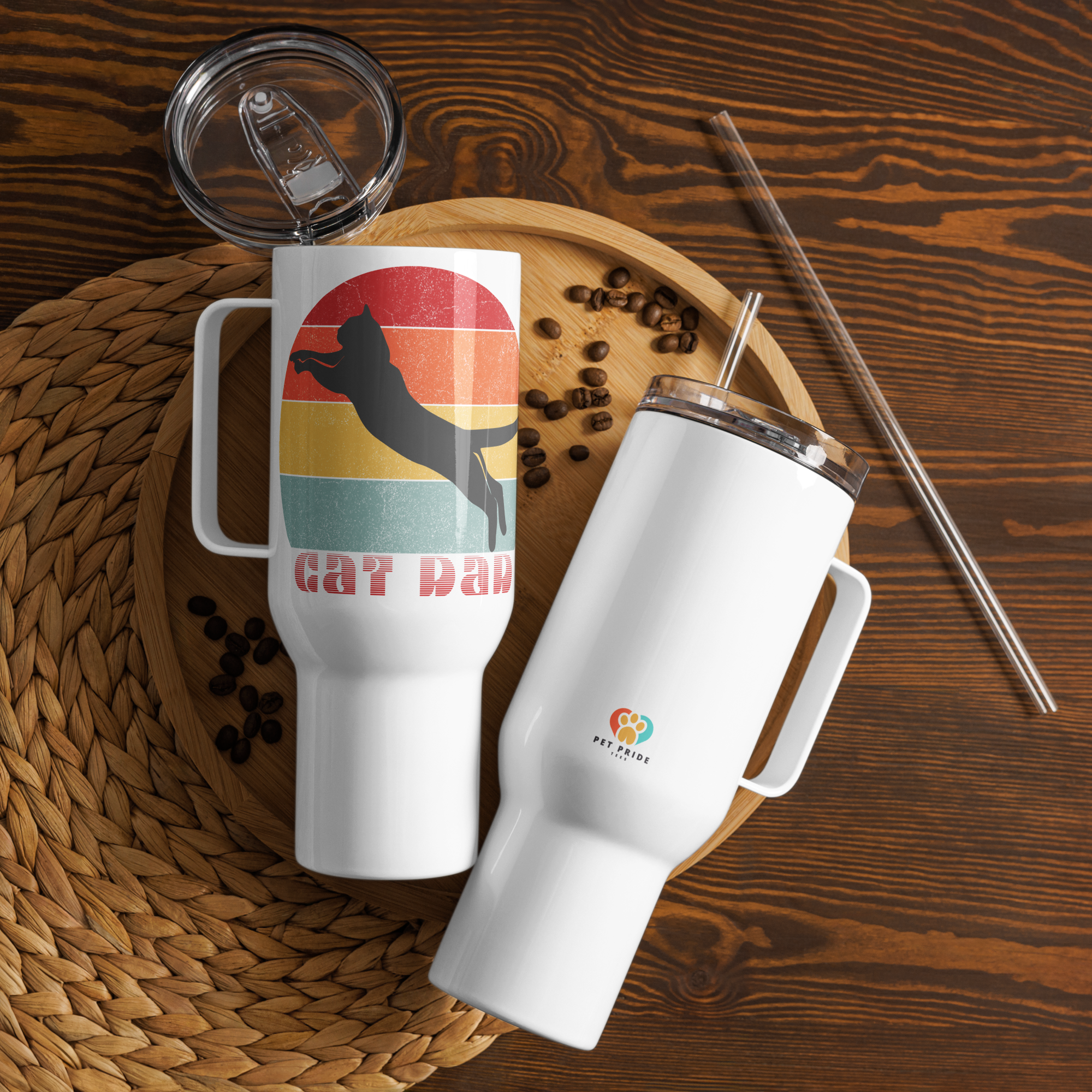 Cat Dad Travel Mug w/ Handle - 40oz. - Pet Pride Tees