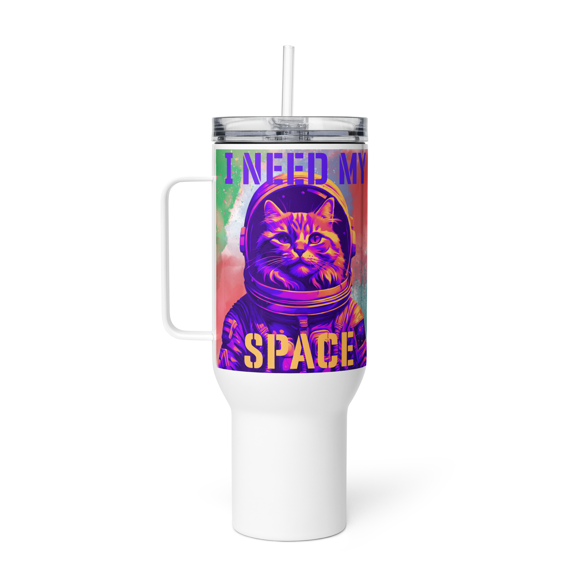 I Need My Space Astronaut Cat Travel Mug w/ Handle - 40oz - Pet Pride Tees